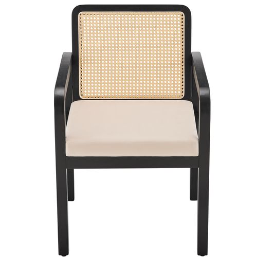 Chaise 4 Pièces En Velours Beige, Dossier Tressé, Pieds En Bois Noir, Ergonomique