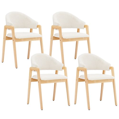 Chaise 4 Pièces Tissu Bouclé Blanc, Pieds En Bois, Ergonomique 57,5×54,5×82,5 Cm
