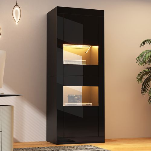 Vitrine Avec LED 61x42x162 Cm Noir, Avec 3 Étagères En Verre Et 2 Portes