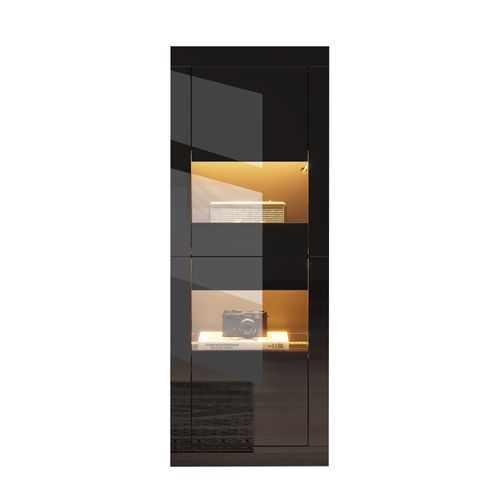 Vitrine Avec LED 61x42x162 Cm Noir, Avec 3 Étagères En Verre Et 2 Portes