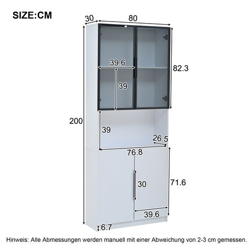 Vitrine Blanche Haut.200 Cm Portes Vitrées, LED Réglable, Avec Étagères Et Compartiment Fermé