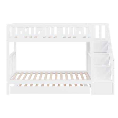 Lit Enfant Superposé 90x200 Cm Avec Lit Gigogne, Sommier à Lattes, Avec Rangements, Bois Blanc