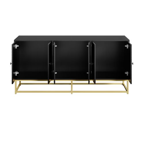 Buffet 160 X 38 X 75,5 Cm, Noir Mat, 3 Doubles Portes Avec Rangements, Pieds Métal Doré