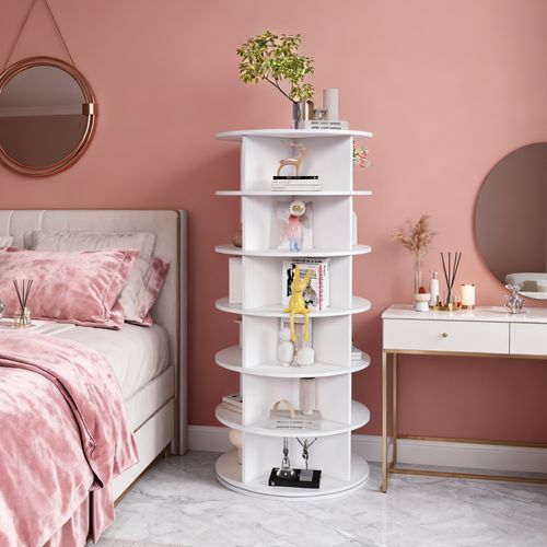 Meuble à Chaussures Rotative 360° 6 Niveaux Pour 24 Paires 60 × 60 × 138.5 Cm Blanc