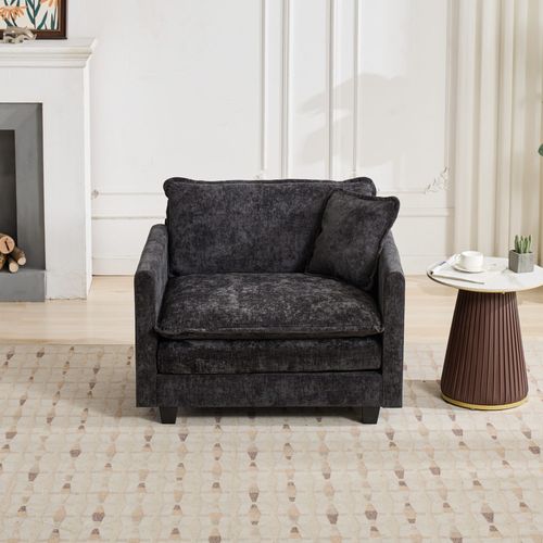 Feuteuil Tissu Chenille Noir 1 Place, Assise Double Couche Rembourrée, Sans Ottoman