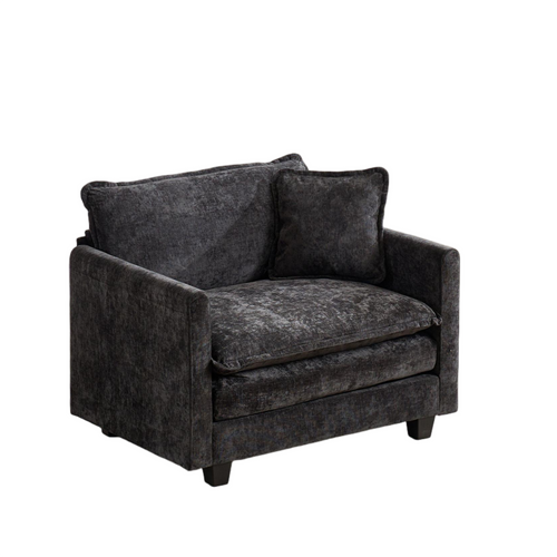 Feuteuil Tissu Chenille Noir 1 Place, Assise Double Couche Rembourrée, Sans Ottoman