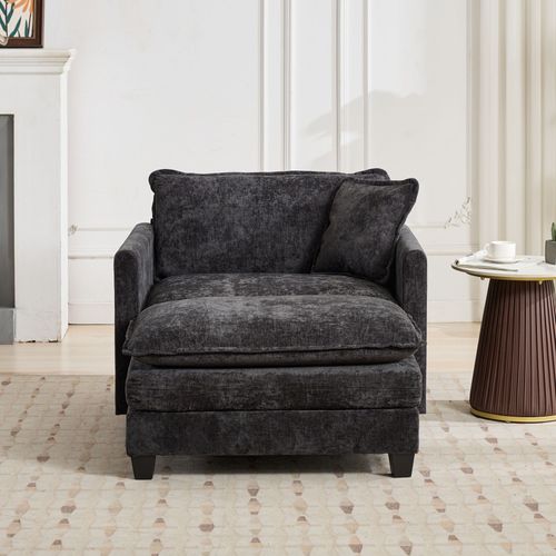 Feuteuil Tissu Chenille Noir 1 Place, Assise Double Couche Rembourrée, Sans Ottoman