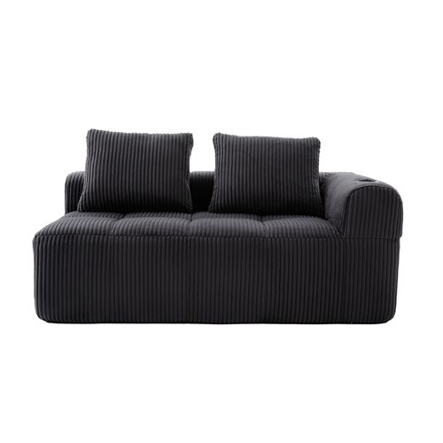 Canapé 2 Places 158x93x61 Cm Velours Côtelé Gris Foncé Avec Poches Latérales Et Porte-gobelets