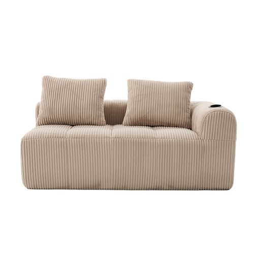 Canapé 2 Places 158x93x61 Cm Velours Côtelé Kaki Avec Poches Latérales Et Porte-gobelets