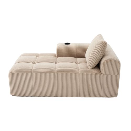 Méridienne 158x93x61 Cm En Velours Côtelé Kaki Avec Poches Latérales Et Porte-gobelet