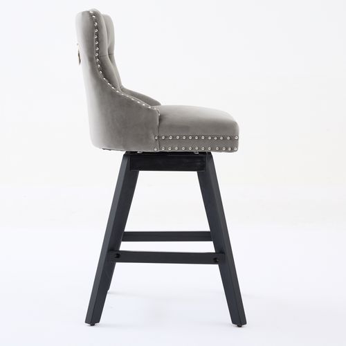 Lot De 2 Tabourets De Bar Pivotants En Velours Gris, Pieds En Bois