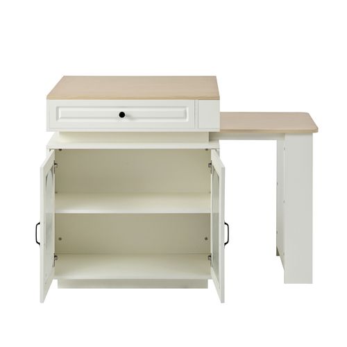 Meuble De Bar Extensible, Îlot 128–200cm Blanc/bois LED, Ports USB, Tiroir Et Portes, Roulettes