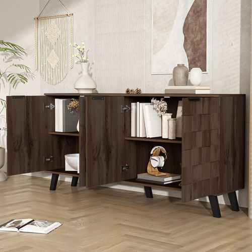 Buffet Bois Foncé 160,5 X 35,5 X 78 Cm Avec 4 Portes Et Étagères Réglables