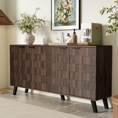 Buffet Bois Foncé 160,5 X 35,5 X 78 Cm Avec 4 Portes Et Étagères Réglables