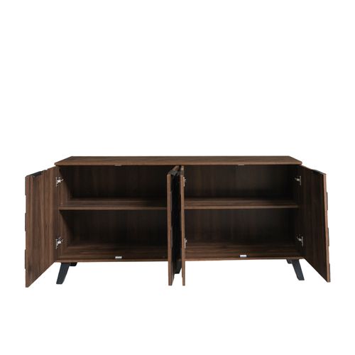 Buffet Bois Foncé 160,5 X 35,5 X 78 Cm Avec 4 Portes Et Étagères Réglables