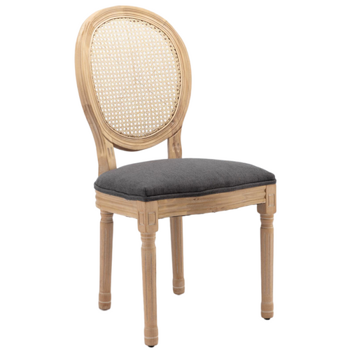 Lot De 2 Chaises Salle à Manger Style Français, Bois Et Tissu Lin Gris, Assise Rembourrée