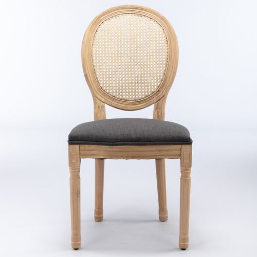 Lot De 2 Chaises Salle à Manger Style Français, Bois Et Tissu Lin Gris, Assise Rembourrée