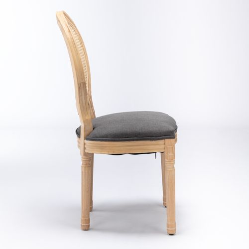 Lot De 2 Chaises Salle à Manger Style Français, Bois Et Tissu Lin Gris, Assise Rembourrée