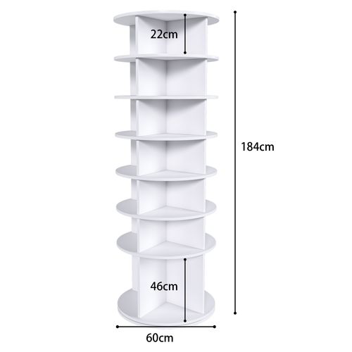 Meuble à Chaussures Pivotante 7 Niveaux 60×60×184 Cm, Blanc, Jusqu'à 28 Paires