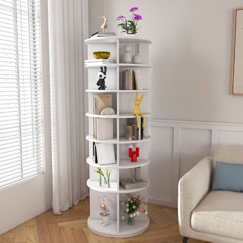 Meuble à Chaussures Pivotante 7 Niveaux 60×60×184 Cm, Blanc, Jusqu'à 28 Paires