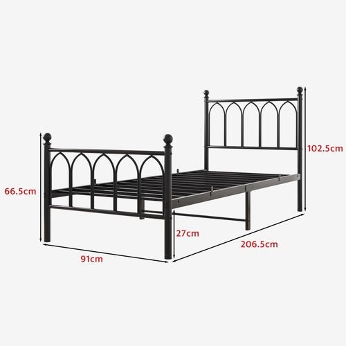 Lit Enfant 90x200 Cm Métal Noir Avec Espace Sous-lit, Tête Et Pied Hauts, Sommier à Lattes