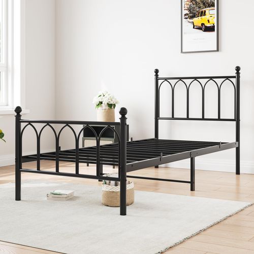 Lit Enfant 90x200 Cm Métal Noir Avec Espace Sous-lit, Tête Et Pied Hauts, Sommier à Lattes