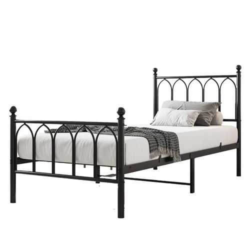 Lit Enfant 90x200 Cm Métal Noir Avec Espace Sous-lit, Tête Et Pied Hauts, Sommier à Lattes