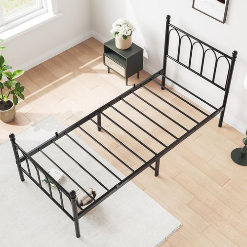 Lit Enfant 90x200 Cm Métal Noir Avec Espace Sous-lit, Tête Et Pied Hauts, Sommier à Lattes