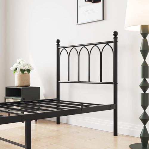 Lit Enfant 90x200 Cm Métal Noir Avec Espace Sous-lit, Tête Et Pied Hauts, Sommier à Lattes