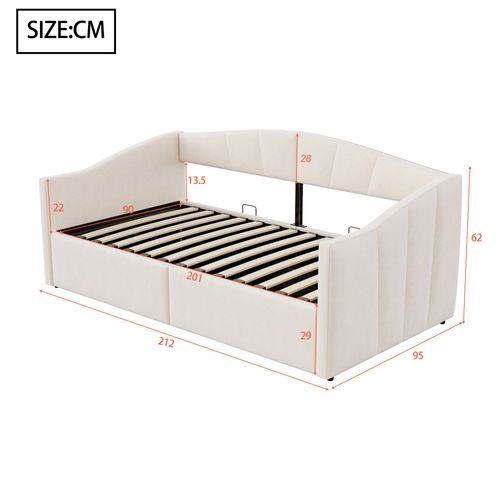 Lit Enfant 90x200 Cm Coffre Avec Rangement, Velours Beige, Sommier à Lattes