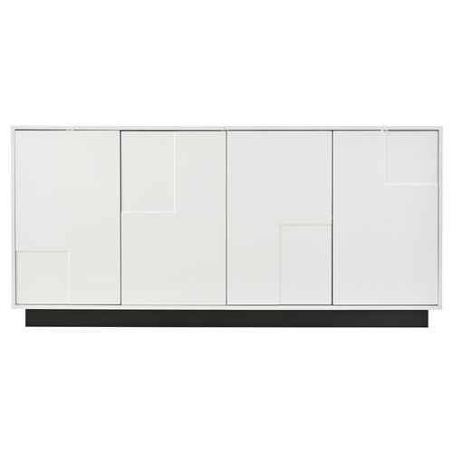 Buffet 160 X 37 X 75,5 Cm, Avec 4 Portes, Blanc Et Noir, Design Géométrique