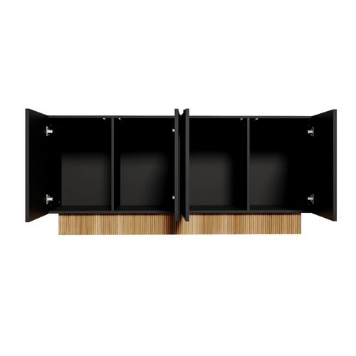 Buffet 160×75×38 Cm Avec 4 Portes Et Rangements, Design U, Finition Noir Et Bois