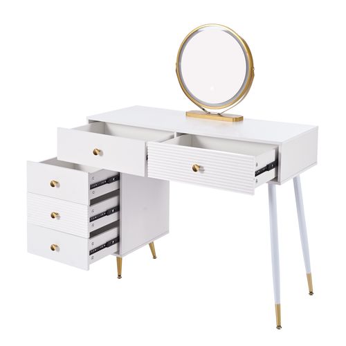 Coiffeuse Blanche Avec Miroir LED, 2 Tiroirs De Rangements, Pieds En Métal