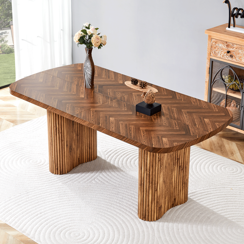 Table à Manger 180x90 Cm En Bois Couleur Noyer — Colonne D'appui Arquée, Design Moderne