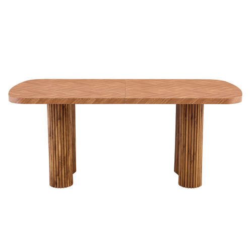Table à Manger 180×90 Cm Ton Bois Noyer, Plateau 4 Cm, Colonnes En Arc, Style Moderne