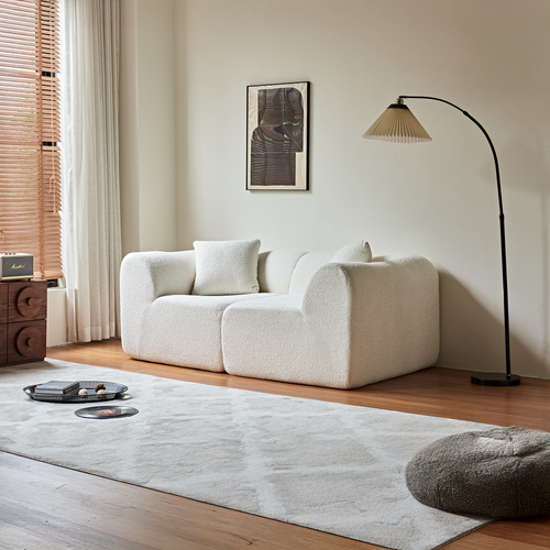 Canapé 2 Places Velours Beige 193x87 Cm Compact, Coussins Inclus