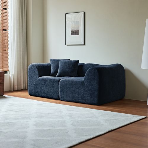 Canapé 2 Places Velours Bleu 193x87 Cm Compact, Coussins Inclus