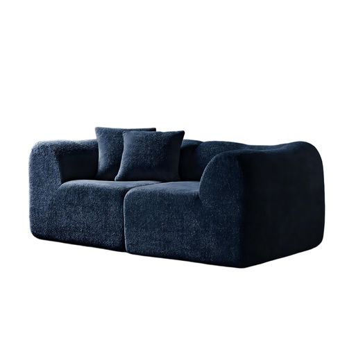 Canapé 2 Places Velours Bleu 193x87 Cm Compact, Coussins Inclus