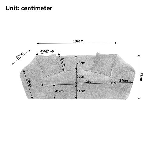 Canapé 2 Places Velours Gris 193x87 Cm Compact, Coussins Inclus