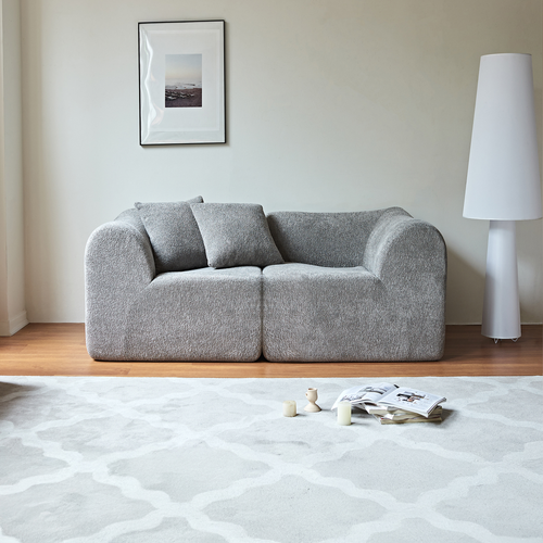 Canapé 2 Places Velours Gris 193x87 Cm Compact, Coussins Inclus