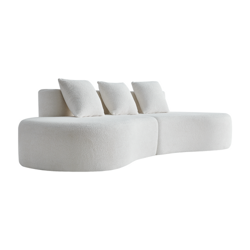 Canapé 3 Places 277x103 Cm En Velours Blanc, Design Incurvé Et Modulaire