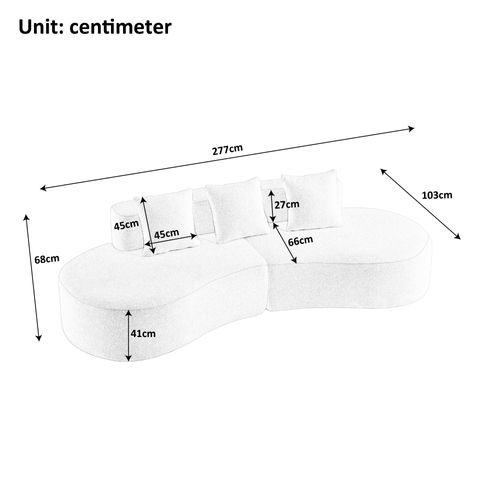 Canapé Courbé 3 Places 277x103 Cm Velours Bleu, Modulaire