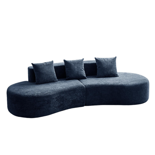 Canapé Courbé 3 Places 277x103 Cm Velours Bleu, Modulaire