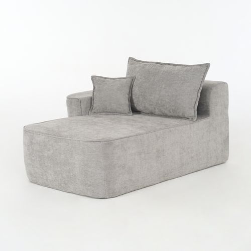 Méridienne, Chaiselongue En Chenille Grise Avec Coussin Et Poches Latérales