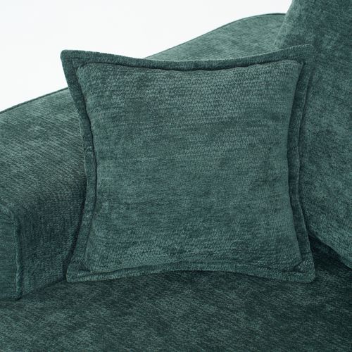 Méridienne, Chaiselongue En Chenille Vert Avec Coussin Et Poches Latérales