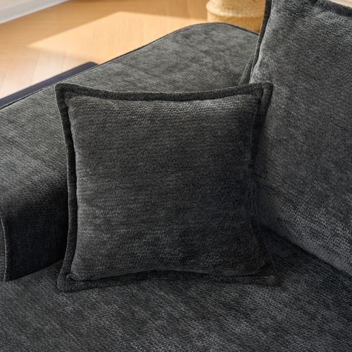 Méridienne, Chaiselongue En Chenille Noir Avec Coussin Et Poches Latérales