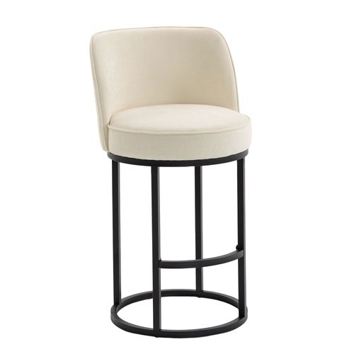 Lot De 2 Tabourets De Bar 88.5x49.5 Cm, En Lin Beige, Pieds En Métal Noir, Assise 63,5 Cm