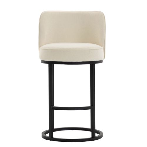 Lot De 2 Tabourets De Bar 88.5x49.5 Cm, En Lin Beige, Pieds En Métal Noir, Assise 63,5 Cm