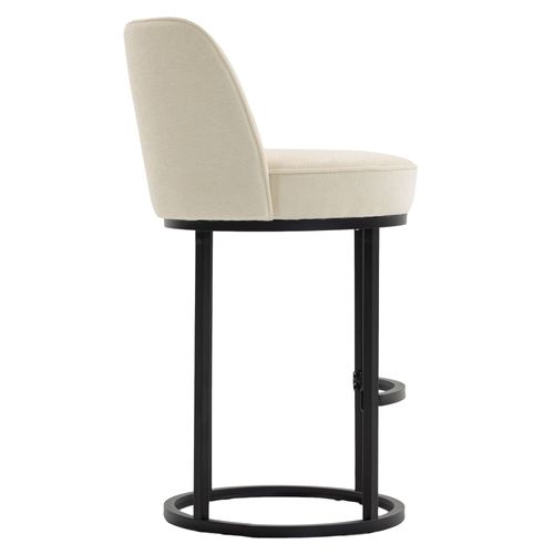 Lot De 2 Tabourets De Bar 88.5x49.5 Cm, En Lin Beige, Pieds En Métal Noir, Assise 63,5 Cm