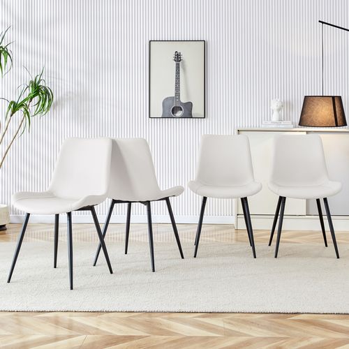 Lot De 4 Chaises Blanches, Piètement Métal Noir, Assise Ergonomique Et Pieds Antidérapants